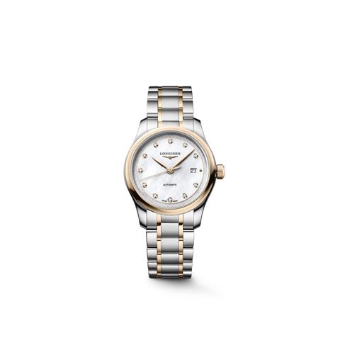 rbs56944f.jpg 56944 7612356235567 L2.449.5.89.7 bd longines master collection fondo madre perla bracciale acciaio e oro rosa movimento automatico