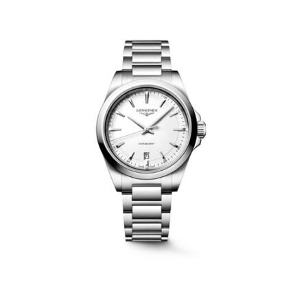 56946 7612356235222 L3.750.4.12.6 bu longines conquest fondo bianco movimento quarzo bracciale acciaio